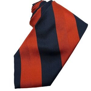 Vintage‎ Huntington Necktie Tie Orange Blue Silk Striped Repp Herringbone Italy